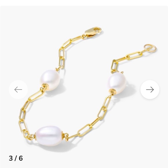 14k Yellow Gold Freshwater Cultured Pearl Station Paperclip Bracelet - Picture 3 of 10